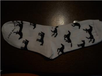 Lady's white socks with black horses