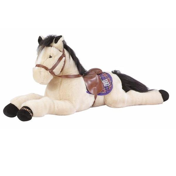 large plush horse with saddle